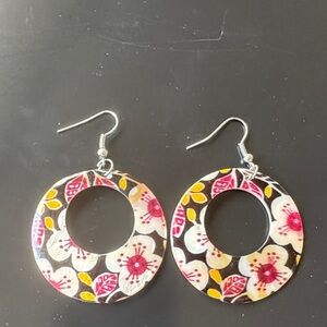 Floral mother of pearl Earrings with Pink and Yellow Accents